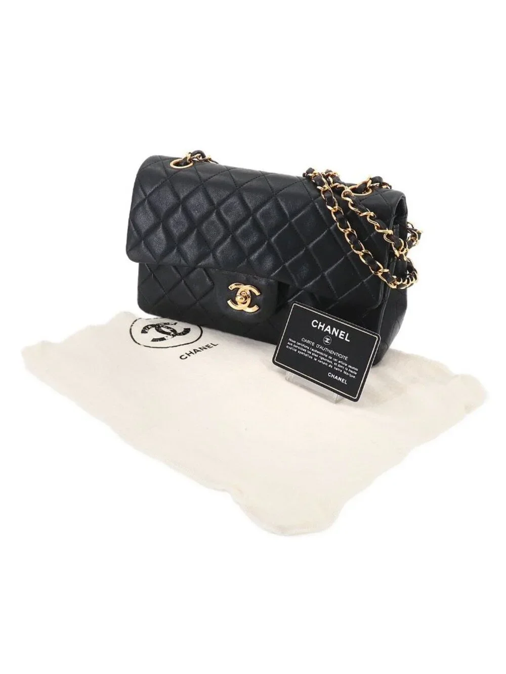 Chanel Quilted 23 Chain Shoulder Bag Lambskin Black Gold Vintage